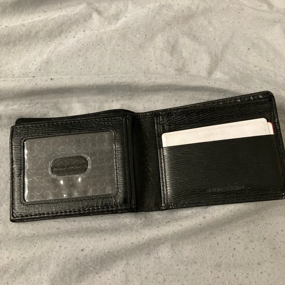 Calvin Klein Black Leather Compact Card & Key Wallet with CK Hardware